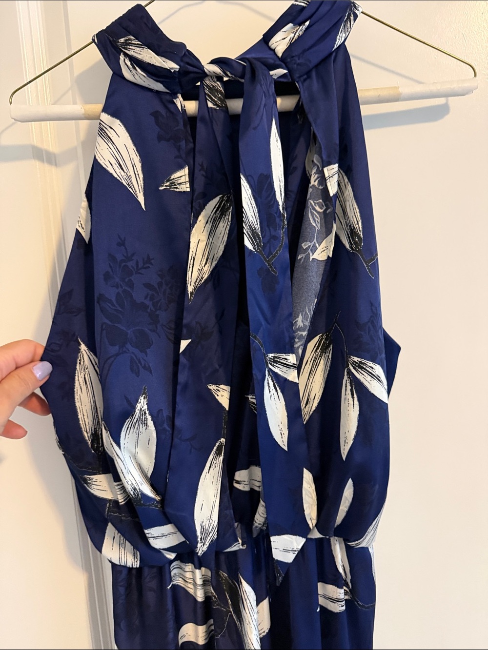 Adrianna Papell 12  navy leaf print halter neck dress 👗 - Picture 7 of 10